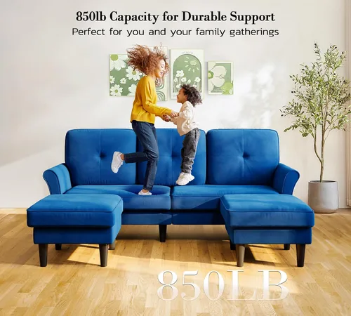 Vista 6 de Kidirect Sofá modular pequeño, sofá en forma de U de 83 pulgadas, cómodos sofás de terciopelo para sala de estar, sofá modular de instalación sin