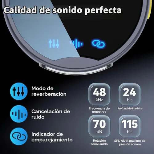 Vista 2 de Micrófono Lavalier inalámbrico para iPhone/Android, rango de 200 pies, mini micrófono con cancelación de ruido, 25 horas de duración de la batería