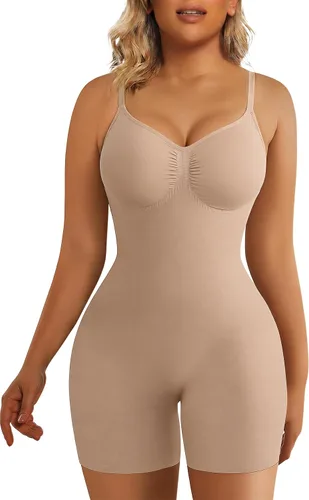 Vista 12 de SHAPERX Faja moldeadora para mujer, body con control de abdomen, pantalones cortos moldeadores de cuerpo a la mitad del muslo para un aspecto Beige