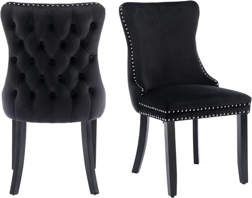 Vista 25 de mikibama Juego de 2 sillas de comedor tapizadas de terciopelo con respaldo de ala, sillas de comedor con patas de madera maciza con botón de cabeza