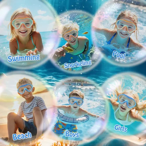 Vista 6 de Gafas de natación para niños con cubierta para la nariz, máscara de buceo a prueba de fugas, para niños y niñas de 5 a 15 años Gafas de natación