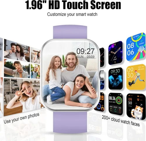 Vista 6 de Reloj inteligente para hombres y mujeres, 1.96 pulgadas HD Fitness Tracker Running Watch (respuesta/hacer llamadas), IP68 resistente al agua