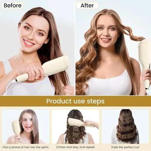 Vista 5 de GREEN BREATH Rizador de pelo rizador – rizador ondulado de 1.25 pulgadas con rizador de pelo antiquemaduras, herramienta de rizador de pelo iónico