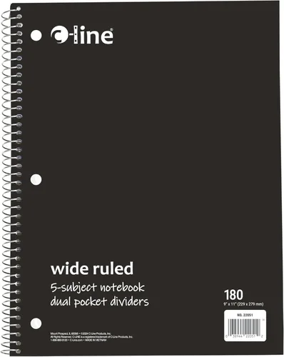 Vista 3 de C-Line Cuaderno de 5 materias, rayas anchas, 1 cuaderno, el color puede variar (22051)