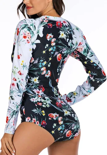 Vista 4 de Traje de baño de manga larga para mujer, con protección solar UPF 50+, con parte inferior de bikini