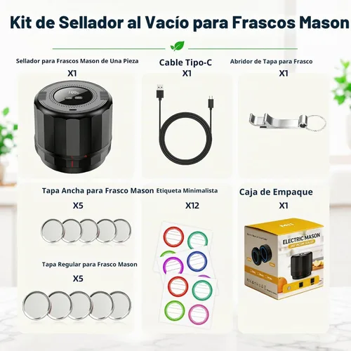 Vista 9 de M11 - Sellador al vacío de tarros Mason - Kit de sellado al vacío de tarros Mason eléctrico con tapas Mason de boca ancha y regular, sellador al