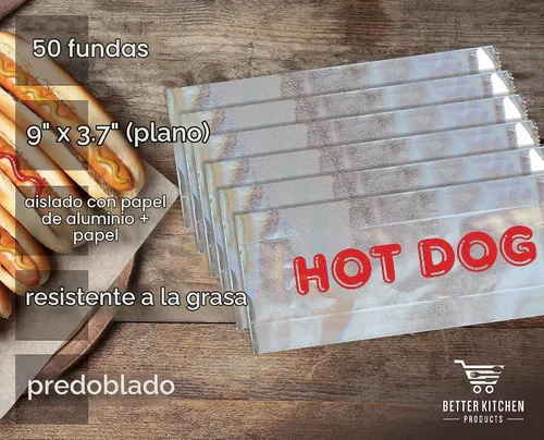 Vista 2 de Better Kitchen Products Envolturas de papel de aluminio para perros calientes, 9 x 3.7 pulgadas, fundas aisladas resistentes a la grasa, bolsas