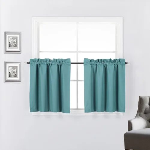 Vista 39 de 2 paneles de cortinas opacas con aislamiento térmico y forro blanco en la parte trasera para ventana de bloqueo de luz para cualquier ventana