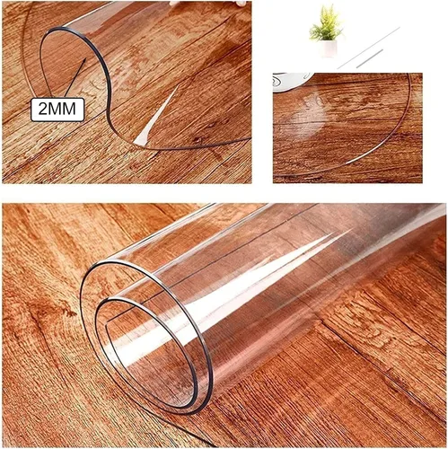 Vista 2 de CL-ZZZ Protector de mantel redondo transparente de PVC mantel de plástico impermeable cubierta de mesa de madera rollo de mesa de comedor de 0.079