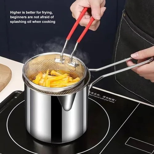 Vista 3 de Olla de mano, sartén de acero inoxidable 304, sartén para el hogar, olla multifuncional para freír, sartén frita para cocina, papas fritas y pollo