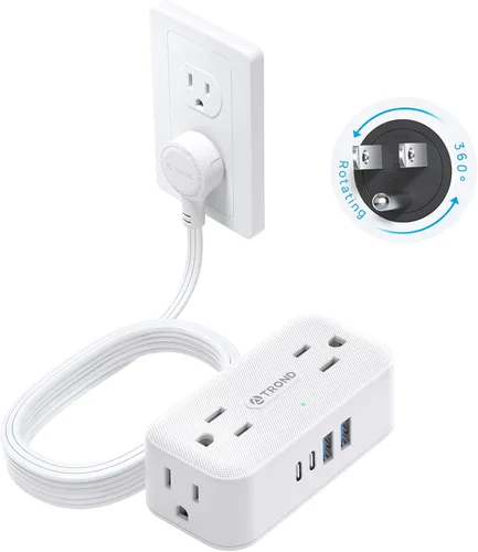 Vista 12 de TROND - Regleta de alimentación con enchufe plano giratorio de 360°, cable de extensión de 3 pies con 4 puertos USB, 4 tomas de CA ampliamente