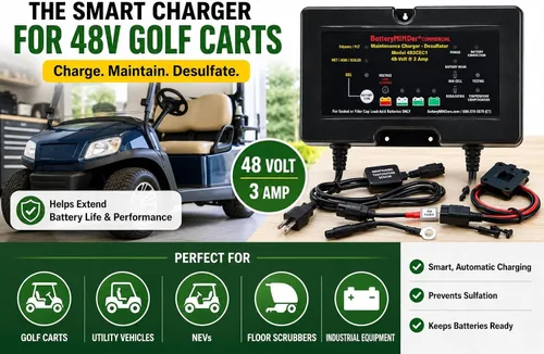 Vista 3 de BatteryMINDer Cargador de batería para carrito de golf de 48 voltios, mantenedor y desulfatador - Cargador automático inteligente que ayuda a
