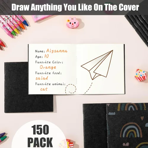 Vista 2 de Thenshop Paquete de 150 mini cuadernos a granel pequeños de bolsillo en blanco para niños de 4 x 4 pulgadas, diarios sin forro, cuadernos