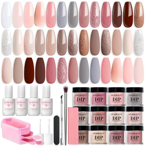 Vista 9 de AzureBeauty - Kit de 31 piezas de polvo de inmersión para uñas, otoño, invierno, rojo y verde con purpurina