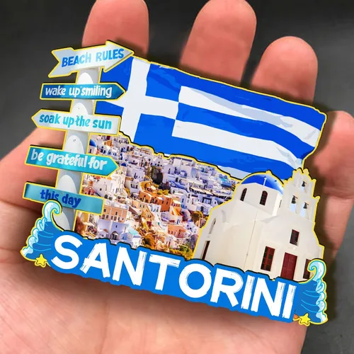Vista 4 de Santorini Grecia - Imán de madera 3D para nevera, recuerdos coleccionables, decoración hecha a mano, artesanías, 4