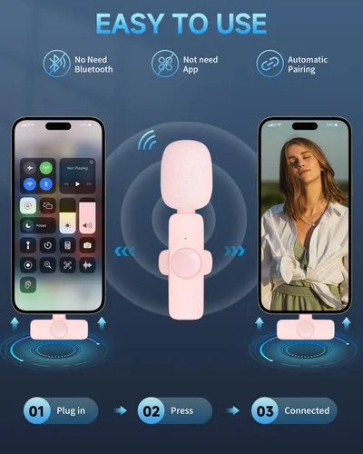 Vista 2 de Caiord 2 Pack de micrófonos inalámbricos profesionales Lavalier para iPhone iPad (iPhone 14 y versiones anteriores), micrófonos de solapa Plug-Play