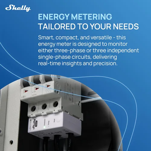 Vista 2 de Shelly 3EM-63T Gen3 Medidor de energía trifásico inteligente operado por Wi-Fi Automatización del hogar Compatible con Alexa y Google Home
