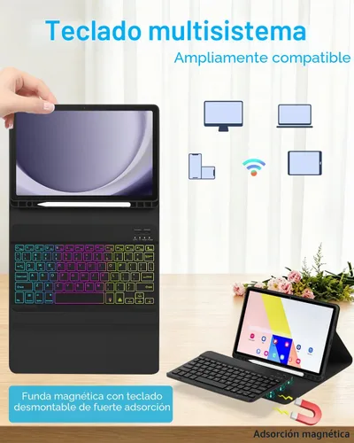 Vista 7 de Funda EAMPANG con teclado ratón para Samsung Galaxy Tab A9 Plus de 11 pulgadas (SM-X210/X215/X216/X218), teclado magnético desmontable USB-C