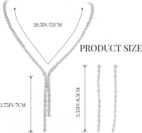 Vista 9 de Unicra Conjuntos de joyas de plata para baile de graduación, collar y aretes de diamantes de imitación, joyería nupcial de boda para mujeres y novias