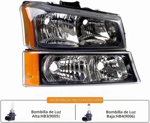 Vista 4 de Conjunto de faros delanteros y luces traseras compatible con 2003-2006 Chevy Silverado 1500 2500 3500, carcasa negra Silverado Classic 07, faro