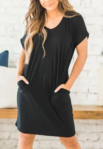 Vista 3 de Ecolley Vestidos casuales de verano sueltos para mujer con bolsillos, cuello en V, vaporoso, vestido de playa, manga con puños, cómodo