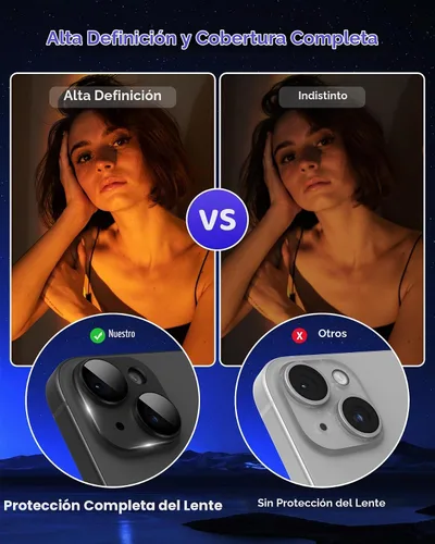 Vista 5 de Compatible con iPhone 15/iPhone 15 Plus/iPhone 14/iPhone 14 Plus Protector de lente de cámara Metal Plus Anillo de aleación de aluminio 9H Pantalla
