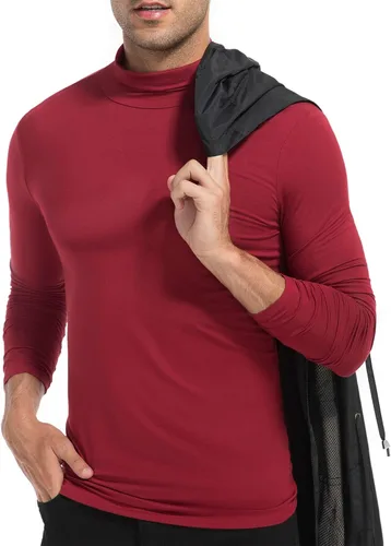 Vista 4 de nine bull Camisetas térmicas casuales para hombre, manga larga, ajustadas, básicas, suaves, ligeras, cuello alto