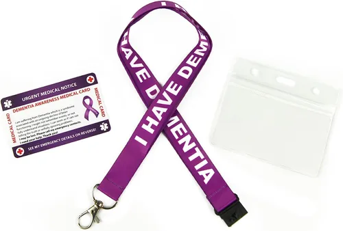 Vista 2 de Concientización de la tarjeta médica con panel grabable y cordón modelado, tarjeta de PVC de contacto de emergencia (Demencia)