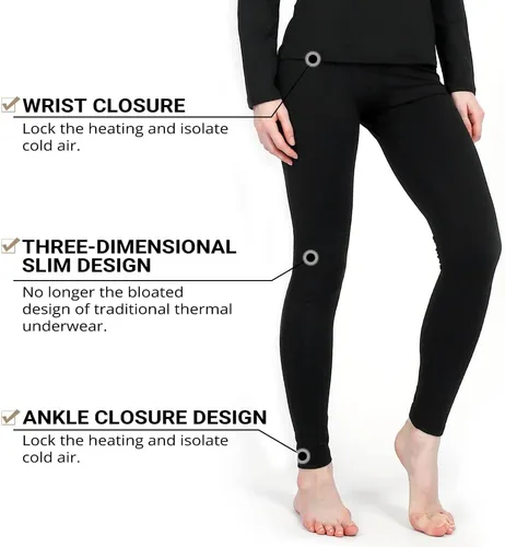 Vista 3 de HEROBIKER - Conjunto de ropa interior térmica para mujer, ultra suave, parte superior e inferior, capa de base larga, con forro polar