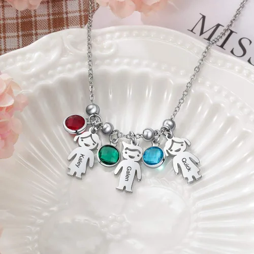 Vista 4 de Gemszoo - Collar personalizado de 1 a 5 niños con colgante para madres para mujer con piedra de nacimiento personalizado para niños y niñas
