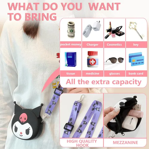 Vista 3 de CZZLYJ Kawaii Kitty Bag, Cute Cartoon Shoulder Bag with Zipper, Anime Wallet Purse with Lanyard, Kitty Cat Accessories for Girls Birthday Gifts
