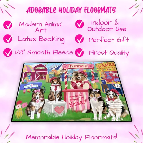 Vista 2 de Doggie of the Day Shetland Sheepdogs Floor Mat - Carnival Kissing Booth - Best Dog Doormat - Protector Decor - Unique Portrait Art - Premium Quality