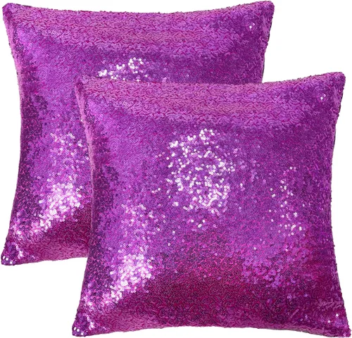 Vista 6 de iMaylex Juego de 2 fundas de almohada decorativas cuadradas brillantes con lentejuelas para Pascua, fiesta lumbar, otoño, boda, Navidad, Año Nuevo