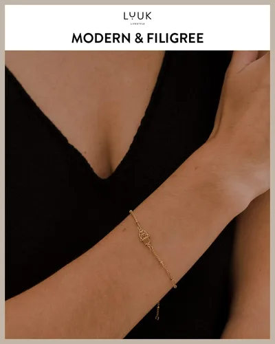 Vista 2 de LUUK LIFESTYLE Stainless Steel Bracelet with Pendant and Happiness Card, Filigree and Minimalist Women's Jewelry, Unique Gift idea, Lucky Charm