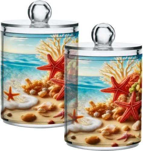 Vista 48 de Juego de 2 dispensadores de bastoncillos de algodón de mármol turquesa, recipiente de almacenamiento para baño, tapa de plástico acrílico, frasco