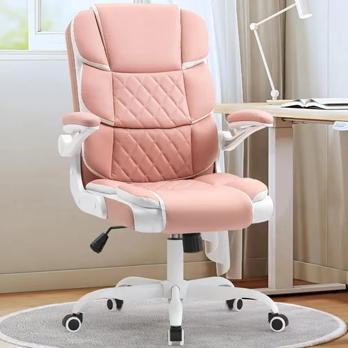 Vista 9 de SEATZONE Silla de escritorio de oficina cómoda con reposabrazos abatibles, cómoda silla de escritorio ejecutiva de terciopelo con respaldo medio