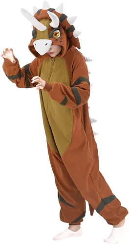 Vista 2 de Triceratops - Pijama de dinosaurio para adultos, disfraz de dinosaurio para Navidad, Halloween, cosplay, ropa de dormir