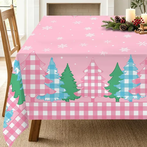 Vista 12 de pinata Manteles de Navidad de 52 x 70 pulgadas, mantel rectangular con diseño de árboles de Navidad, diseño de búfalo negro, a cuadros, oblongos