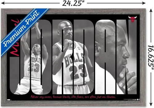 Vista 3 de Trends International Michael Jordan - Póster de pared con texto en inglés "Never Say Never Say Never", 22.4 pulgadas de largo x 14.7 pulgadas