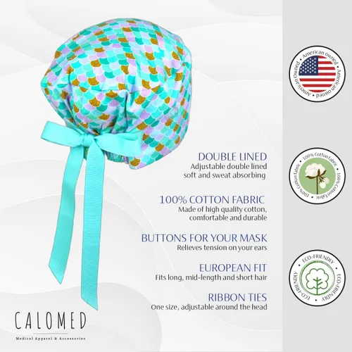 Vista 4 de CALOMED Gorra médica para mujeres y hombres, estilo europeo, sombrero de trabajo, cubierta de cabeza con botones, pelo largo o corto
