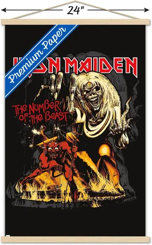 Vista 3 de Trends International Iron Maiden - Póster de pared con marco magnético con el número de la bestia