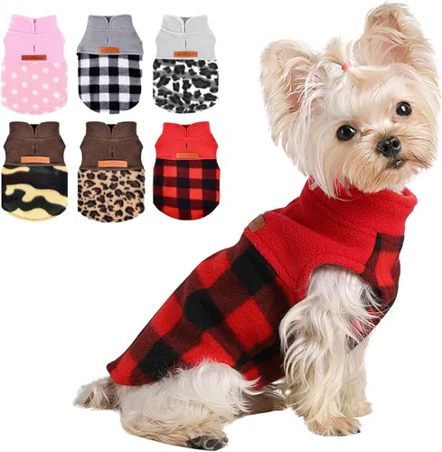 Vista 11 de Suéteres para Perros Pequeños Macho Hembra, Suéter a Cuadros para Cachorros Chaleco de Ropa de Perro de Forro Polar, Suéter Elástico XSmall