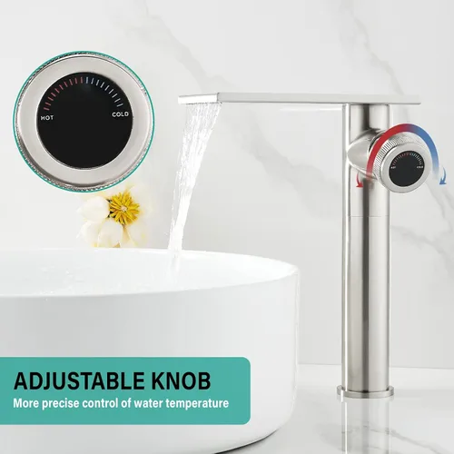 Vista 6 de becola Grifo Moderno de Lavabo de Baño, Grifo Alto para Lavabo de Baño, Grifo de Lavabo de Cuerpo en Níquel Cepillado, Grifo de Orificio Único