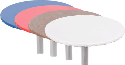Vista 4 de Yourtablecloth Mantel redondo ajustable de vinilo resistente con parte trasera de franela de colores vibrantes, mantel elástico ideal para comedor