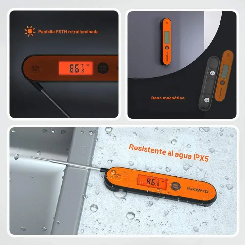 Vista 3 de Inkbird Termómetro de carne de lectura instantánea IHT-1P, termómetro digital impermeable recargable para alimentos con calibración, imán