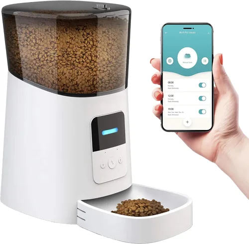 Vista 10 de Comedero automático para gatos, comedero automático para mascotas de 4 litros para gatos y perros pequeños, dispensador de alimentos secos con negro