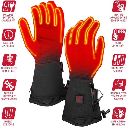 Vista 3 de Gerbing Guantes térmicos de 7 V para mujer, guantes de calefacción recargables, ajustes de control de temperatura de tres niveles