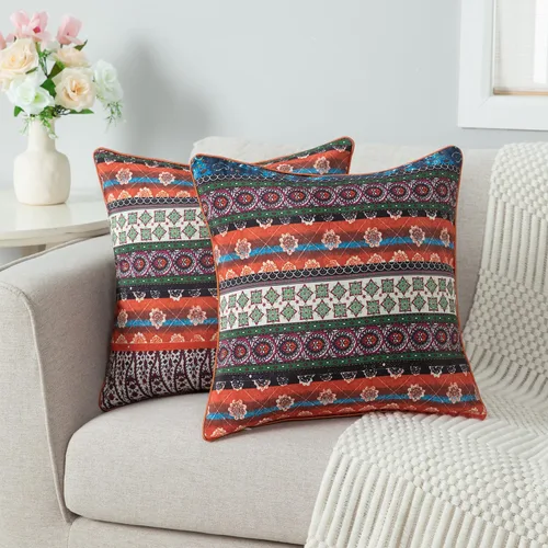 Vista 2 de VOGOL 1 funda de almohada decorativa de estilo bohemio, fundas de cojín cuadradas de poliéster con borde de ribetes, funda de almohada decorativa