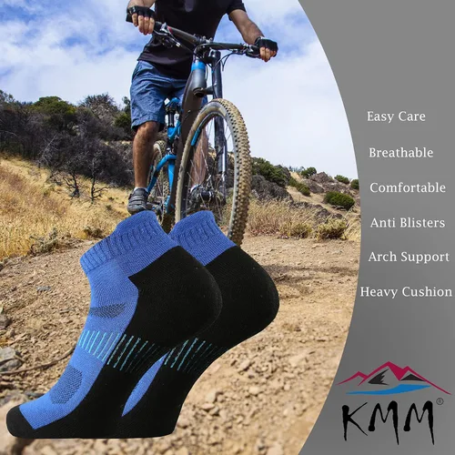 Vista 5 de KMM Calcetines tobilleros de lana merina para hombre con cojín de lengüeta baja para verano para senderismo al aire libre, golf, mocasín, tenis