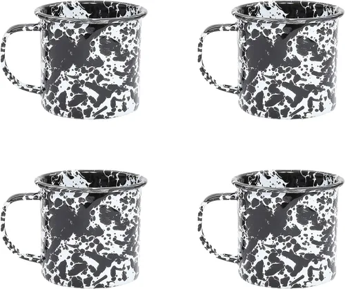 Vista 12 de Crow Canyon Home Splatter Enamelware - Taza grande de 16 onzas, color negro